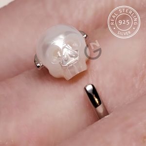 OOAK Pearl Skull Silver Handmade Ring 2-4 Day Shipping S925 Freshwater Goth Gift